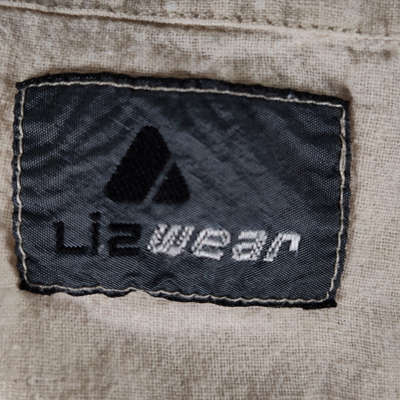 Vintage 90s Linen Blend Romper Size S Beige Micro Dot Short Sleeve Pockets - Picture 15 of 15